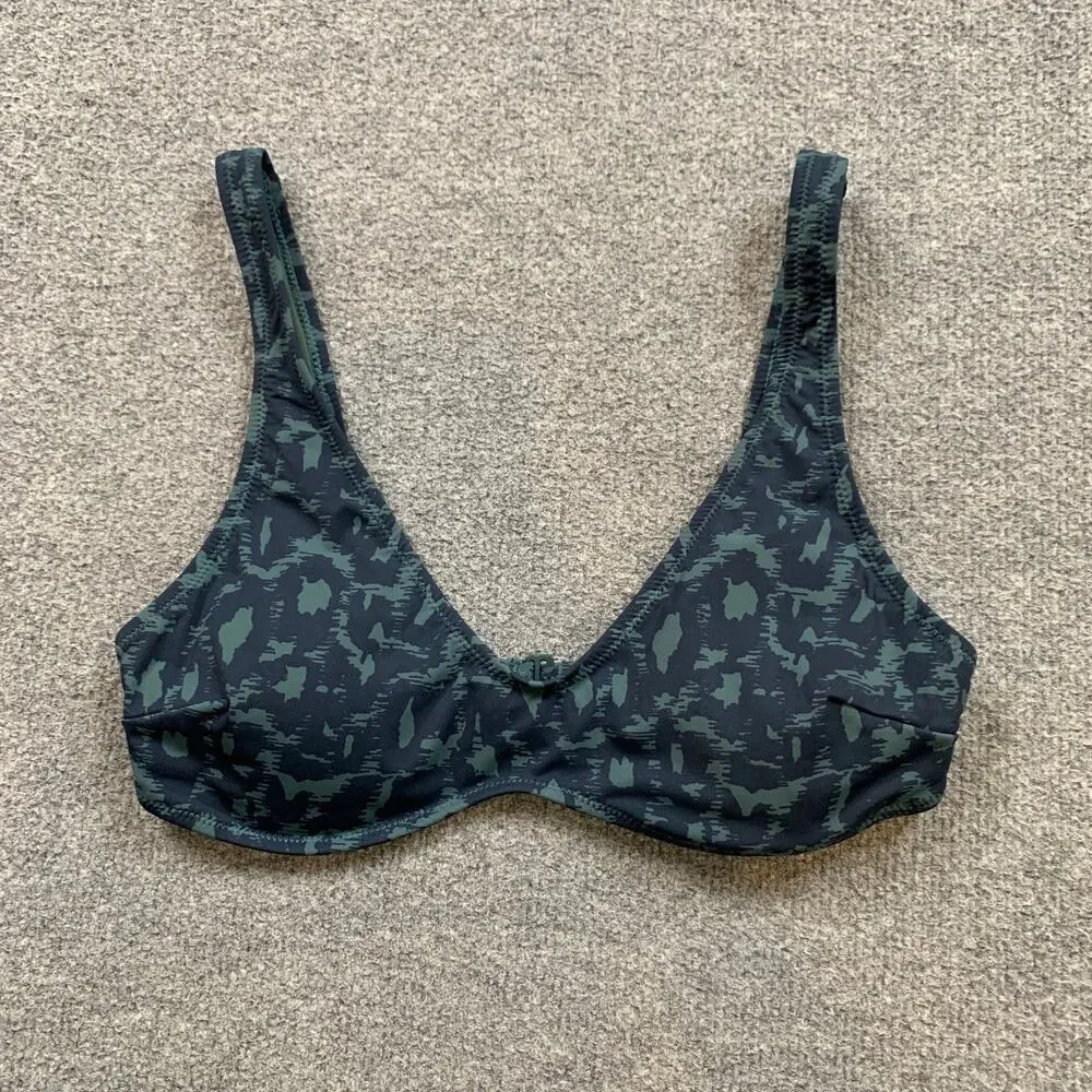 Vuori Bikini Set Womens L Large Aqua Leopard Print Padded Triangle Top Bottom